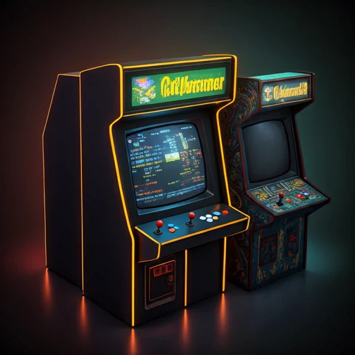 Klassieke arcade-spelautomaten met verlichte bedieningspanelen en neonrandverlichting tentoongesteld in een donkere entertainmentruimte
